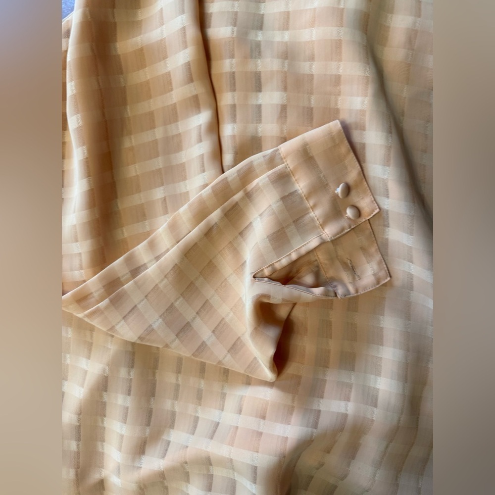 Vintage Liz Baker Yellow Checkered Sheer Blouse Button Down Women’s Size 10 Tall - Picture 8 of 8